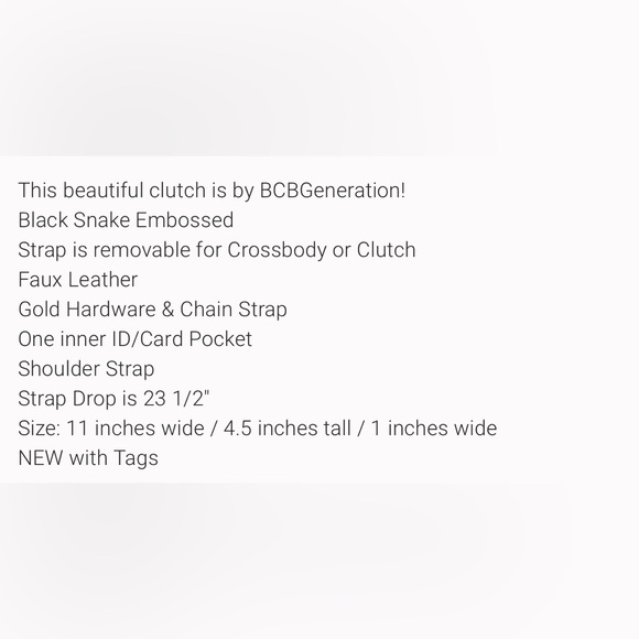 BCBGeneration Snakeskin Crossbody/Clutch. NWT. - Picture 7 of 7